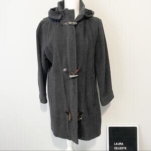 Woolrich gray charcoal wool full hooded warm coat size large full zip